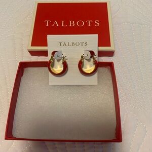Talbots Earrings Red and Gold Rhinestone Hoop